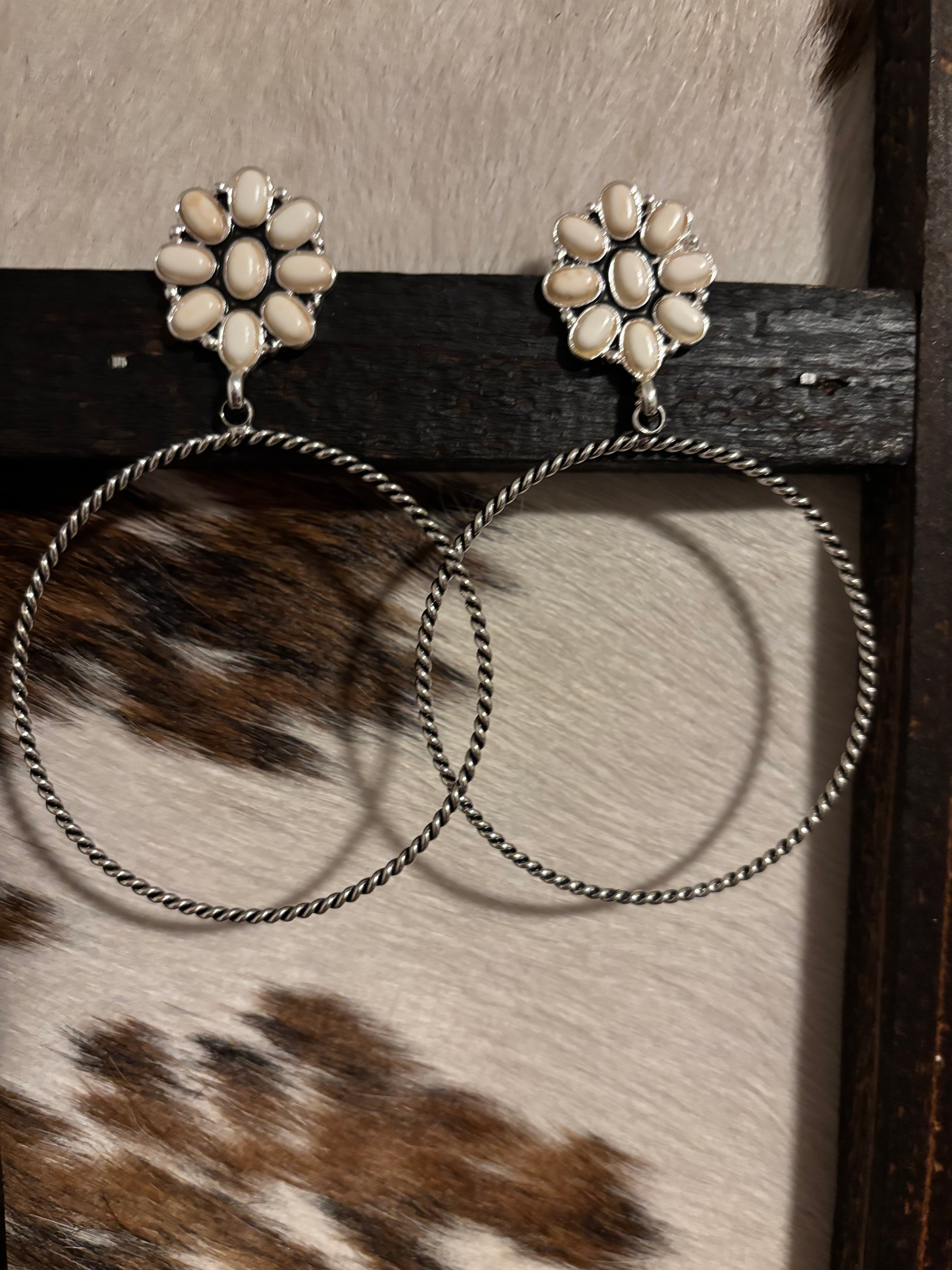 White Stone Blossom Hoops