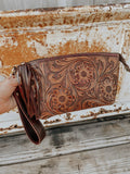 Whiskey Tooled Leather Wristlet