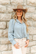 Blue Sage Ruffle Denim Blouse