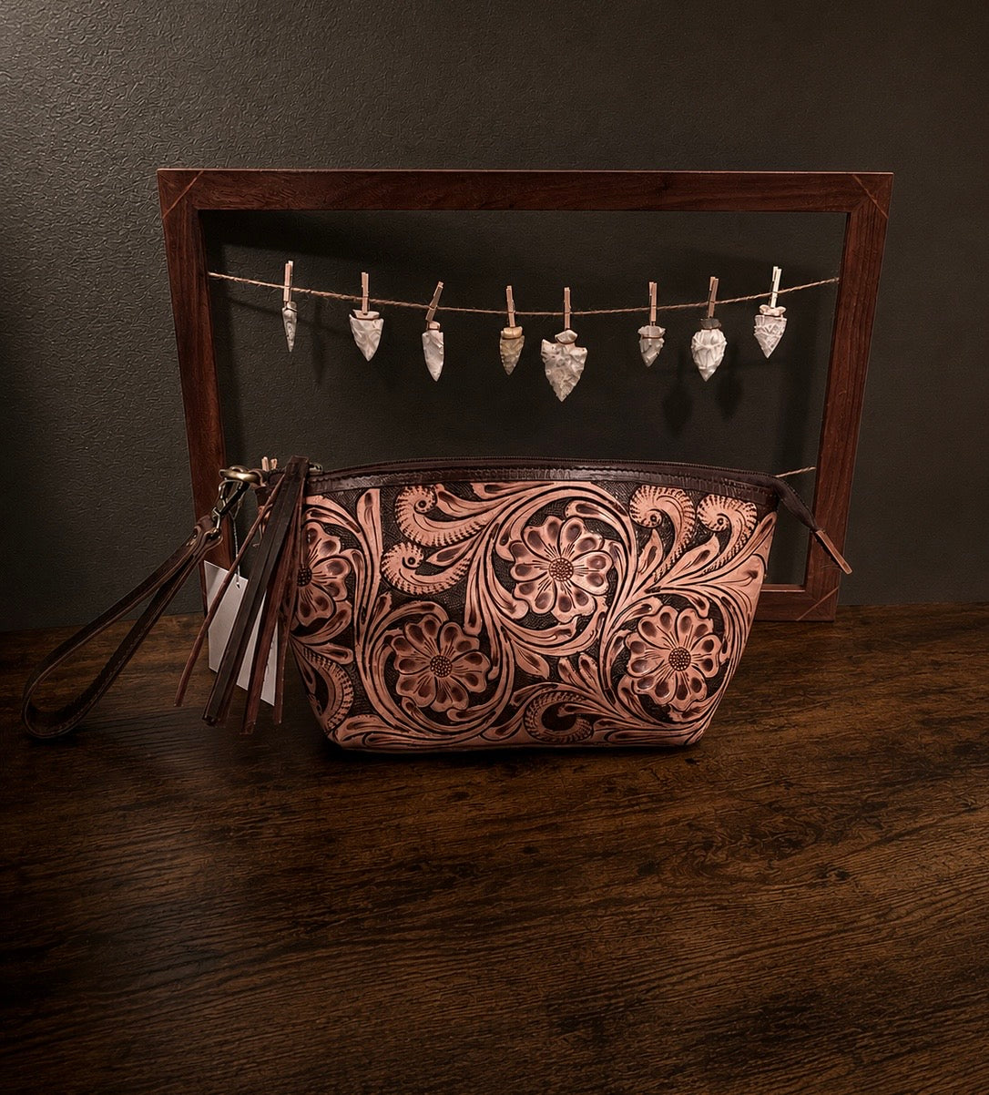 Whiskey Tooled Leather Wristlet