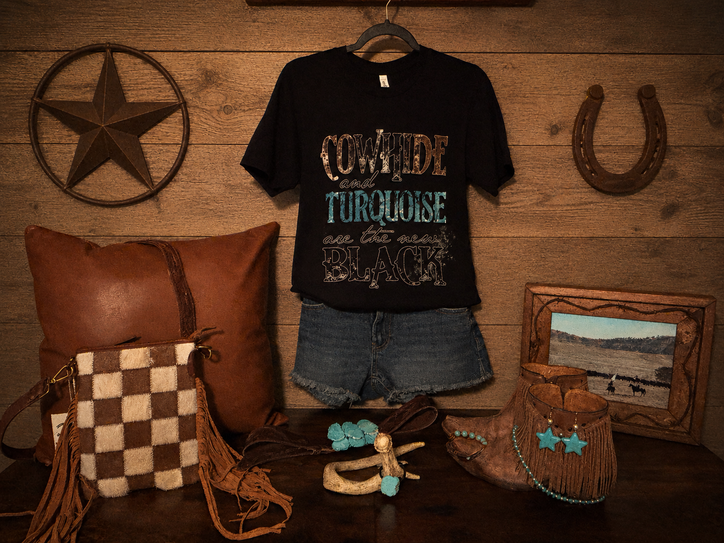 Cowhide & Turquoise Tee