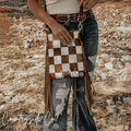 Checkerboard Cowhide Fringe Crossbody